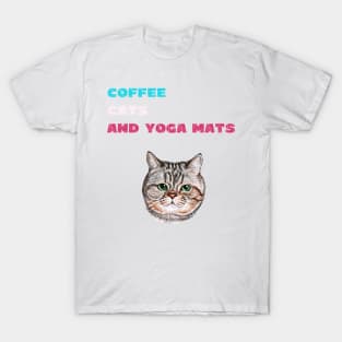 Coffee cats and yoga mats funny yoga and cat drawing T-Shirt